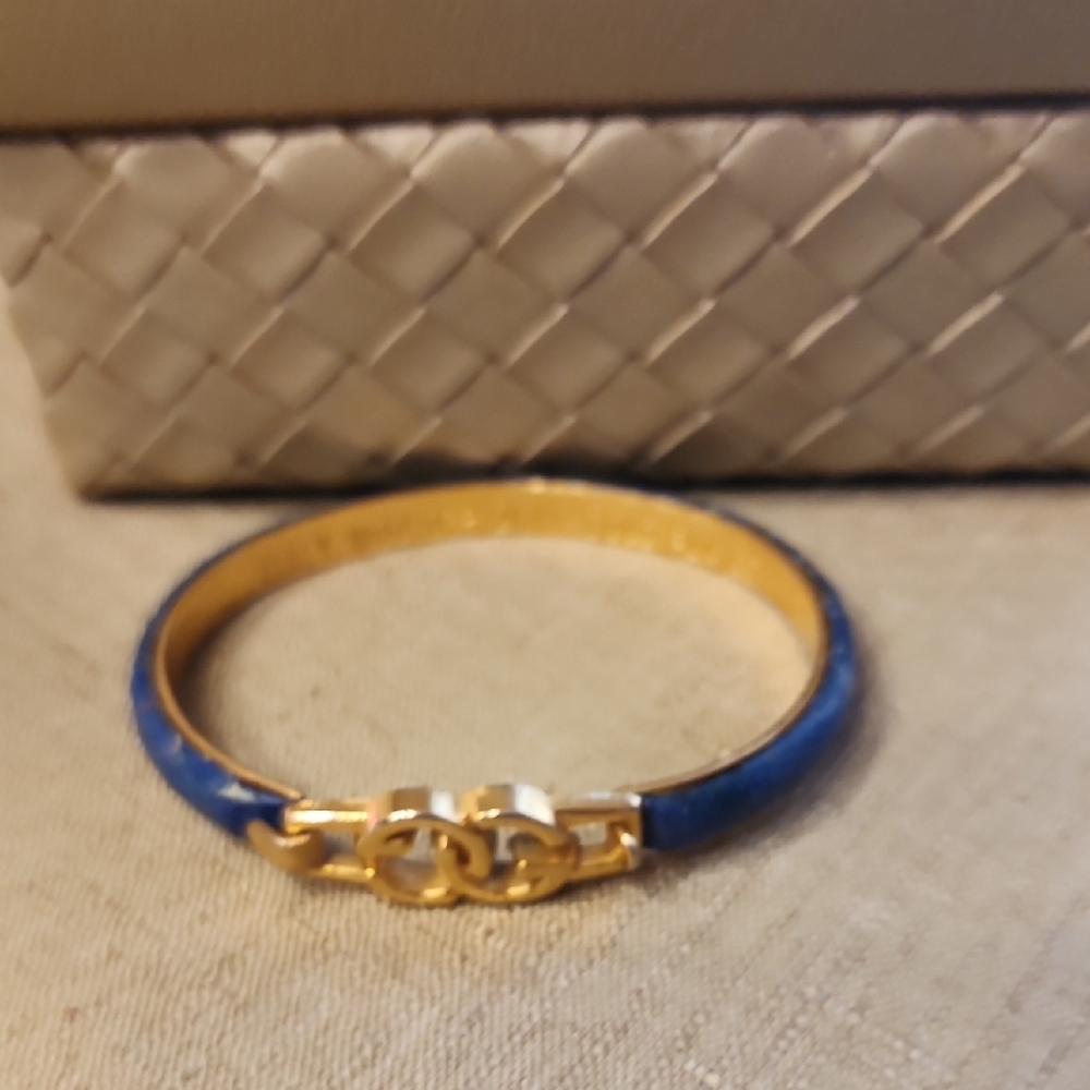Gucci Vintage Blue Snakeskin and 24k Plated Gold Bracelet